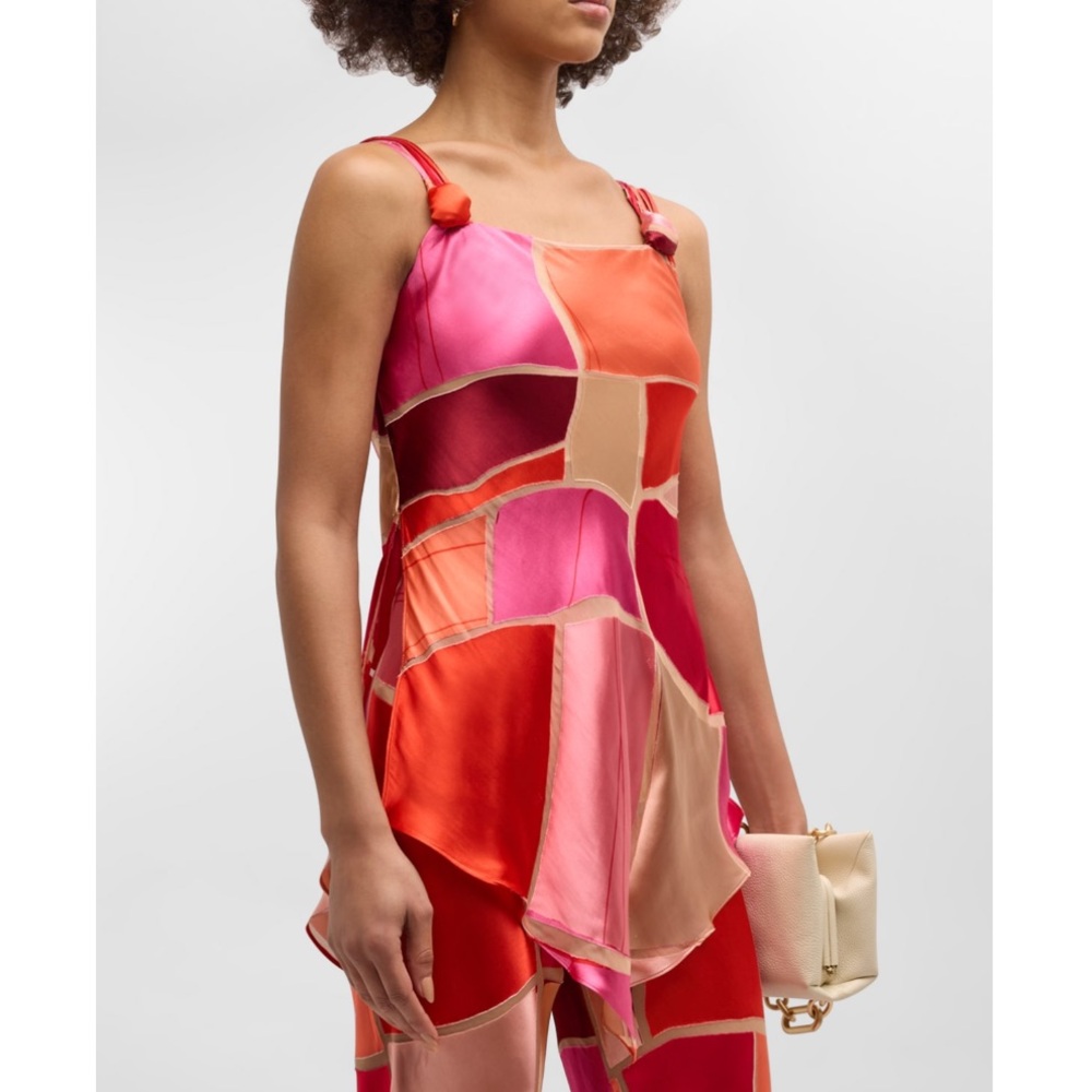 Cult Gaia Shalia Scoop-Neck Burnout Patchwork Top in Pinks Lollipop Multi small - Picture 5 of 14